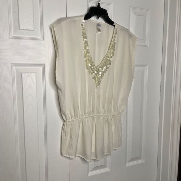 Charming Charlie Cream Empire Waist Top w/ Pearl Sequin Detailing - M - Picture 1 of 8